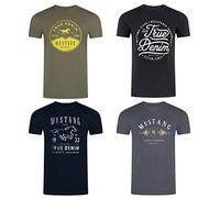 MUSTANG Lot de 4 t-shirts d'été en coton pour homme - Coupe droite - Col rond - Manches courtes - Logo imprimé - Noir, blanc, gris, bleu, vert, S, M, L, XL, XXL, 3XL, 4XL, 5XL, 6XL, M