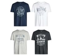 MUSTANG Lot de 4 t-shirts d'été en coton pour homme - Coupe droite - Col rond - Manches courtes - Logo imprimé - Noir, blanc, gris, bleu, vert, S, M, L, XL, XXL, 3XL, 4XL, 5XL, 6XL, 6XL