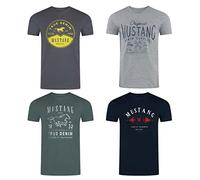 MUSTANG Lot de 4 t-shirts d'été en coton pour homme - Coupe droite - Col rond - Manches courtes - Logo imprimé - Noir, blanc, gris, bleu, vert, S, M, L, XL, XXL, 3XL, 4XL, 5XL, 6XL, L