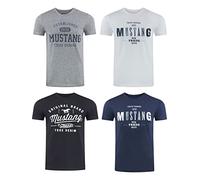 MUSTANG Lot de 4 t-shirts d'été en coton pour homme - Coupe droite - Col rond - Manches courtes - Logo imprimé - Noir, blanc, gris, bleu, vert, S, M, L, XL, XXL, 3XL, 4XL, 5XL, 6XL, Mélange de