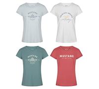MUSTANG Lot de 4 t-shirts pour femme - Coupe ajustée - Col rond - Basic - Manches courtes - Logo imprimé - 100 % coton - Blanc, bleu, vert, rouge, tailles S, M, L, XL, XXL, Mélange de couleurs 4, M