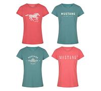 MUSTANG Lot de 4 t-shirts pour femme - Coupe ajustée - Col rond - Basic - Manches courtes - Logo imprimé - 100 % coton - Blanc, bleu, vert, rouge, tailles S, M, L, XL, XXL, Mélange de couleurs : 5., M