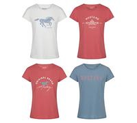 MUSTANG Lot de 4 t-shirts pour femme - Coupe ajustée - Col rond - Basic - Manches courtes - Logo imprimé - 100 % coton - Blanc, bleu, vert, rouge, tailles S, M, L, XL, XXL, Mélange de couleurs 1, XL