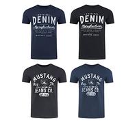 Mustang Lot de 4 t-Shirts pour Homme avec imprimé sur Le Devant et col Rond - Mélange de Couleurs Bleu et Noir - Multicolore - Large - Mélange de Couleurs (P3)