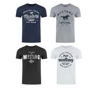 MUSTANG Lot de 4 t-Shirts pour Homme avec imprimé sur Le Devant et col Rond - Mélange de Couleurs Bleu et Noir - Multicolore - X-Large - Mélange de Couleurs (P19)