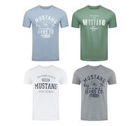 Mustang Lot de 4 t-shirts pour homme avec imprimé sur le devant et col rond - Mélange de couleurs bleu et noir - Multicolore - XX-Large