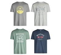 MUSTANG Lot de 4 t-Shirts pour Homme avec imprimé sur Le Devant et col Rond - Mélange de Couleurs Bleu et Noir - Multicolore - Small - Mélange de Couleurs (P1)