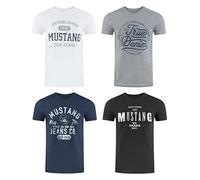 MUSTANG Lot de 4 t-Shirts pour Homme avec imprimé sur Le Devant et col Rond - Mélange de Couleurs Bleu et Noir - Multicolore - Small - Mélange de Couleurs (P1)