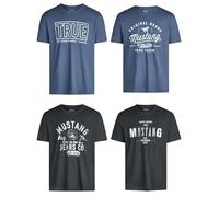 Mustang Lot de 4 t-shirts pour homme avec imprimé sur le devant et col rond - Mélange de couleurs bleu et noir - Multicolore - XXX-Large