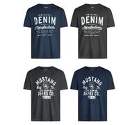 MUSTANG Lot de 4 t-Shirts pour Homme avec imprimé sur Le Devant et col Rond - Mélange de Couleurs Bleu et Noir - Multicolore - Small - Mélange de Couleurs (P1)
