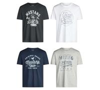 MUSTANG Lot de 4 t-Shirts pour Homme avec imprimé sur Le Devant et col Rond - Mélange de Couleurs Bleu et Noir - Multicolore - Small - Mélange de Couleurs (P1)