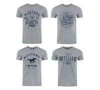 Mustang Lot de 4 t-Shirts pour Homme avec imprimé sur Le Devant et col Rond - Mélange de Couleurs Bleu et Noir - Multicolore - Large - Mélange de Couleurs (P18)