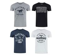 Mustang Lot de 4 t-Shirts pour Homme avec imprimé sur Le Devant et col Rond - Mélange de Couleurs Bleu et Noir - Multicolore - XX-Large - Mélange de Couleurs (P20)