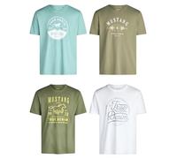 MUSTANG Lot de 4 t-Shirts pour Homme avec imprimé sur Le Devant et col Rond - Mélange de Couleurs Bleu et Noir - Multicolore - Small - Mélange de Couleurs (P1)