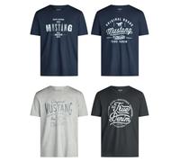 MUSTANG Lot de 4 t-Shirts pour Homme avec imprimé sur Le Devant et col Rond - Mélange de Couleurs Bleu et Noir - Multicolore - Small - Mélange de Couleurs (P1)