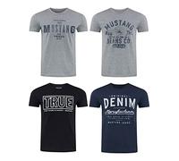 MUSTANG Lot de 4 t-Shirts pour Homme avec imprimé sur Le Devant et col Rond - Mélange de Couleurs Bleu et Noir - Multicolore - XXX-Large - Mélange de Couleurs (P14)