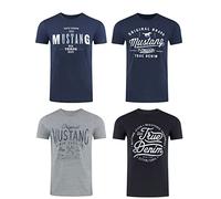 Mustang Lot de 4 t-shirts pour homme avec imprimé sur le devant et col rond - Mélange de couleurs bleu et noir., Mélange de couleurs (P11)., XXXXL