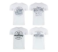 MUSTANG Lot de 4 t-Shirts pour Homme avec imprimé sur Le Devant et col Rond - Mélange de Couleurs Bleu et Noir - Multicolore - Small - Mélange de Couleurs (P18)