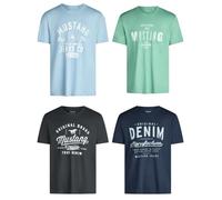 MUSTANG Lot de 4 t-Shirts pour Homme avec imprimé sur Le Devant et col Rond - Mélange de Couleurs Bleu et Noir - Multicolore - Small - Mélange de Couleurs (P1)
