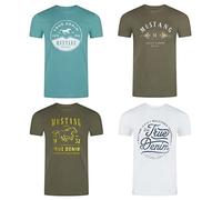 MUSTANG Lot de 4 t-shirts pour homme - Imprimé sur le devant - Col rond - Manches courtes - 100 % coton - Noir, blanc, gris, bleu, vert - Tailles S, M, L, XL, XXL, 3XL, 4XL, 5XL, 6XL, Mélange de