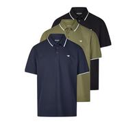 MUSTANG Pablo Lot de 3 polos à manches courtes pour homme - Coupe droite - En coton uni - Bleu, vert, noir, blanc - Tailles S, M, L, XL, XXL, 3XL, 4XL, 5XL, 6XL, Multipack 2 (1017888-1103), L