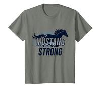 Mustang Strong School Spirit Puissant Stallion Pride T-Shirt, Enfant, Vert Kaki chiné, 6 Ans