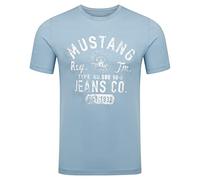 MUSTANG T-shirt d'été pour homme - Coupe droite - Col rond - Manches courtes - Avec logo imprimé - En coton - Noir, blanc, bleu, gris, vert - Tailles S, M, L, XL, 2XL, 3XL, 4XL, 5XL, 6XL, Faded Denim