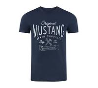 MUSTANG T-shirt d'été pour homme - Coupe droite - Col rond - Manches courtes - Avec logo imprimé - En coton - Noir, blanc, bleu, gris, vert - Tailles S, M, L, XL, 2XL, 3XL, 4XL, 5XL, 6XL, 5XL