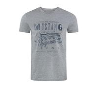 MUSTANG T-shirt d'été pour homme - Coupe droite - Col rond - Manches courtes - Avec logo imprimé - En coton - Noir, blanc, bleu, gris, vert - Tailles S, M, L, XL, 2XL, 3XL, 4XL, 5XL, 6XL, Gris moyen