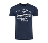 MUSTANG T-shirt d'été pour homme - Coupe droite - Col rond - Manches courtes - Avec logo imprimé - En coton - Noir, blanc, bleu, gris, vert - Tailles S, M, L, XL, 2XL, 3XL, 4XL, 5XL, 6XL, Mood Indigo