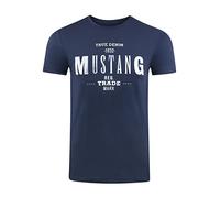 MUSTANG T-shirt d'été pour homme - Coupe droite - Col rond - Manches courtes - Avec logo imprimé - En coton - Noir, blanc, bleu, gris, vert - Tailles S, M, L, XL, 2XL, 3XL, 4XL, 5XL, 6XL, Mood Indigo