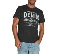 MUSTANG T-shirt d'été pour homme - Coupe droite - Col rond - Manches courtes - Avec logo imprimé - En coton - Noir, blanc, bleu, gris, vert - Tailles S, M, L, XL, 2XL, 3XL, 4XL, 5XL, 6XL, Noir