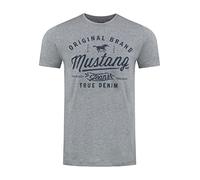 MUSTANG T-shirt d'été pour homme - Coupe droite - Col rond - Manches courtes - Avec logo imprimé - En coton - Noir, blanc, bleu, gris, vert - Tailles S, M, L, XL, 2XL, 3XL, 4XL, 5XL, 6XL, Gris moyen