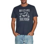 MUSTANG T-shirt d'été pour homme - Coupe droite - Col rond - Manches courtes - Avec logo imprimé - En coton - Noir, blanc, bleu, gris, vert - Tailles S, M, L, XL, 2XL, 3XL, 4XL, 5XL, 6XL, Dark