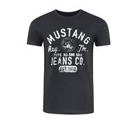 MUSTANG T-shirt d'été pour homme - Coupe droite - Col rond - Manches courtes - Avec logo imprimé - En coton - Noir, blanc, bleu, gris, vert - Tailles S, M, L, XL, 2XL, 3XL, 4XL, 5XL, 6XL, Noir