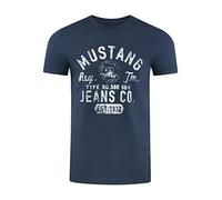 MUSTANG T-shirt d'été pour homme - Coupe droite - Col rond - Manches courtes - Avec logo imprimé - En coton - Noir, blanc, bleu, gris, vert - Tailles S, M, L, XL, 2XL, 3XL, 4XL, 5XL, 6XL, Mood Indigo