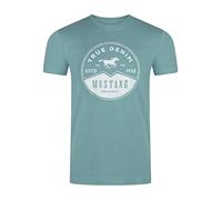 MUSTANG T-shirt d'été pour homme - Coupe droite - Col rond - Manches courtes - Avec logo imprimé - En coton - Noir, blanc, bleu, gris, vert - Tailles S, M, L, XL, 2XL, 3XL, 4XL, 5XL, 6XL, Bleu minéral