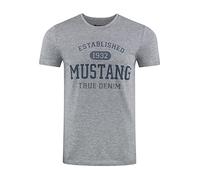 MUSTANG T-shirt d'été pour homme - Coupe droite - Col rond - Manches courtes - Avec logo imprimé - En coton - Noir, blanc, bleu, gris, vert - Tailles S, M, L, XL, 2XL, 3XL, 4XL, 5XL, 6XL, Gris moyen