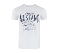 MUSTANG T-shirt d'été pour homme - Coupe droite - Col rond - Manches courtes - Avec logo imprimé - En coton - Noir, blanc, bleu, gris, vert - Tailles S, M, L, XL, 2XL, 3XL, 4XL, 5XL, 6XL, Blanc