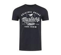 MUSTANG T-shirt d'été pour homme - Coupe droite - Col rond - Manches courtes - Avec logo imprimé - En coton - Noir, blanc, bleu, gris, vert - Tailles S, M, L, XL, 2XL, 3XL, 4XL, 5XL, 6XL, Noir