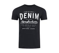 MUSTANG T-shirt d'été pour homme - Coupe droite - Col rond - Manches courtes - Avec logo imprimé - En coton - Noir, blanc, bleu, gris, vert - Tailles S, M, L, XL, 2XL, 3XL, 4XL, 5XL, 6XL, Noir