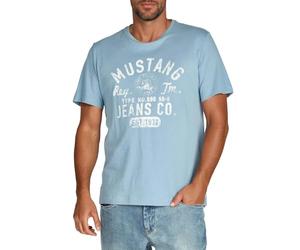 MUSTANG T-shirt d'été pour homme - Coupe droite - Col rond - Manches courtes - Avec logo imprimé - En coton - Noir, blanc, bleu, gris, vert - Tailles S, M, L, XL, 2XL, 3XL, 4XL, 5XL, 6XL, Faded Denim