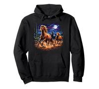 Mustangs au Clair de Lune, Chevaux Sauvages, Art du désert Occidental Sweat à Capuche