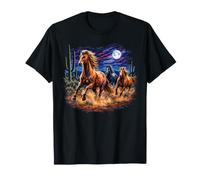 Mustangs au Clair de Lune, Chevaux Sauvages, Art du désert Occidental T-Shirt