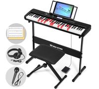 MUSTAR 61 Key Lighting Piano avec fonction tactile, piano numérique pour débutants, piano électrique avec enseignement intelligent, support de piano, tabouret de piano, casque et fonction USB,