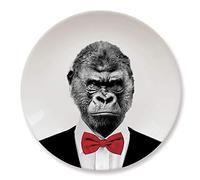 Mustard M12006A Assiette plate ronde Wild dining Gorille Gary Céramique Blanc D23 x H2 cm
