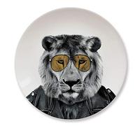 Mustard M12006B Assiette plate ronde Wild dining Lion Larry Céramique Blanc D23 x H2 cm
