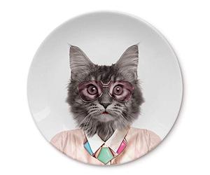 Mustard M12006E Assiette plate ronde Wild dining Chat Coutney Céramique Blanc D23 x H2 cm
