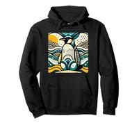 Mustard Yellow Teal Blue Penguin in Abstract Waves Pattern Sweat à Capuche