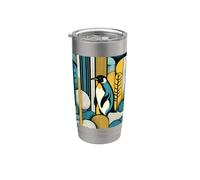 Mustard Yellow Teal Blue Penguin Retro Forest Pattern Gobelet isotherme en acier inoxydable double paroi